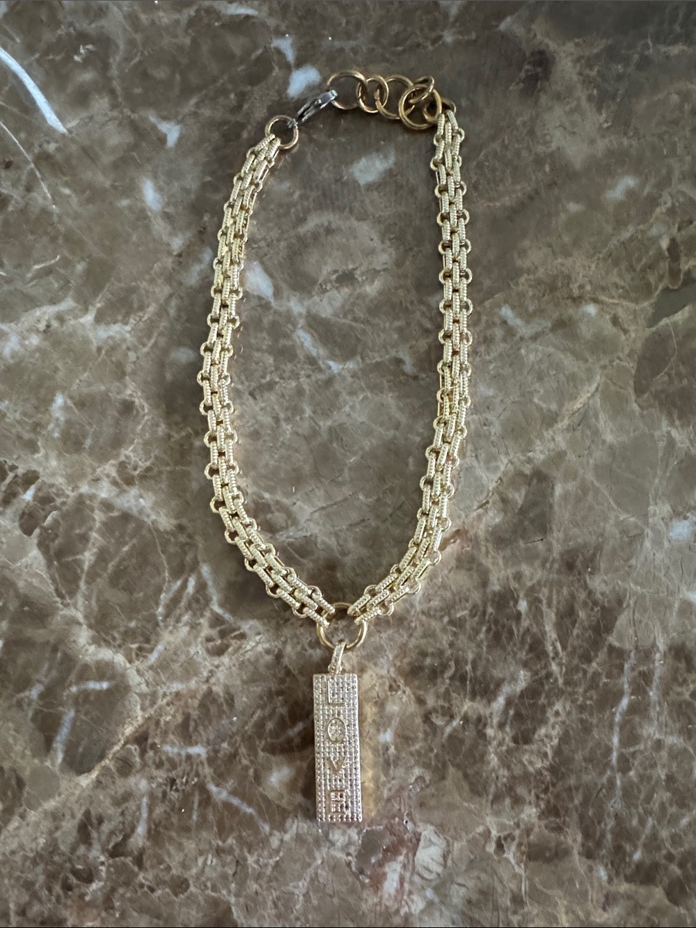 Rock Star in Rome Gold-Tone LOVE Bar Pendant Chain Necklace - Women Jewelry